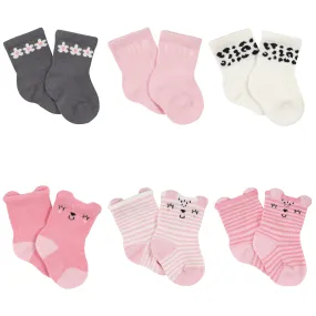 6-Pack Baby Girls Leopard Wiggle Proof Jersey Crew Socks