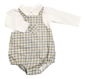 Fall Flowers -Boy White long sleeve Checkered romper set