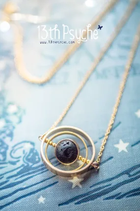 Galaxy inspired asteroid gold spinner necklace