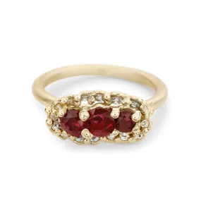 Gemfields Three Stone Ruby and Diamond Ring