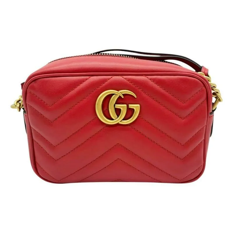 Gucci GG Chain Camera Marmont Mini Red Cross Body Bag