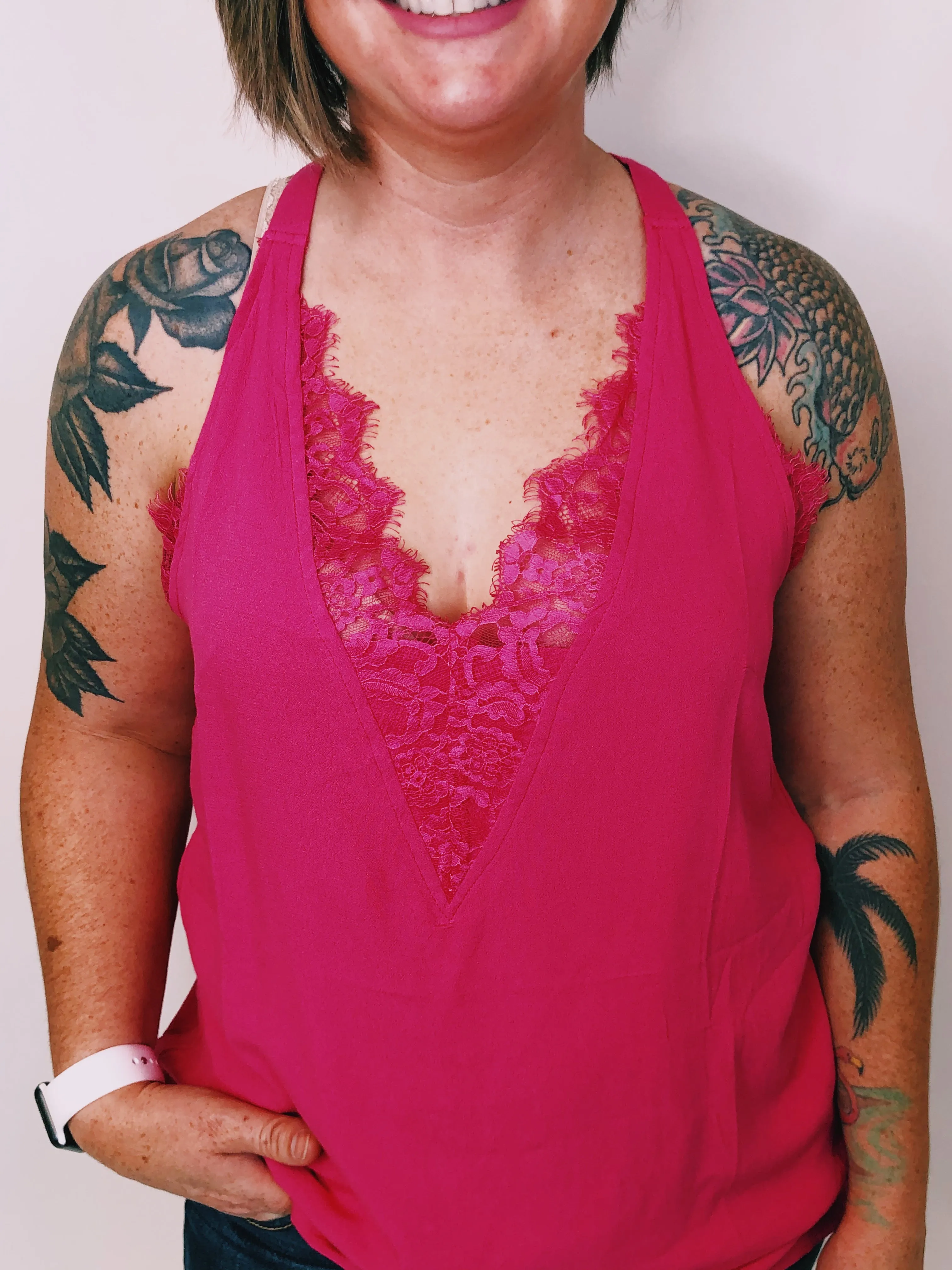 #K304 Lace Me Down Top (FUSCHIA)