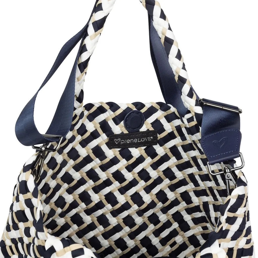 London Large Woven Tote - Tri Mix Navy, Tan & White