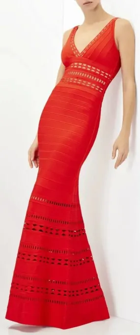 'Nuria' Cut-out Long Red Bandage Dress